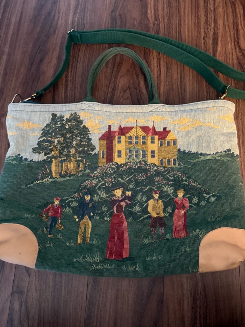 Vintage Tapestry Tote Bag with Scenic Embroidery - Picture 3 of 4